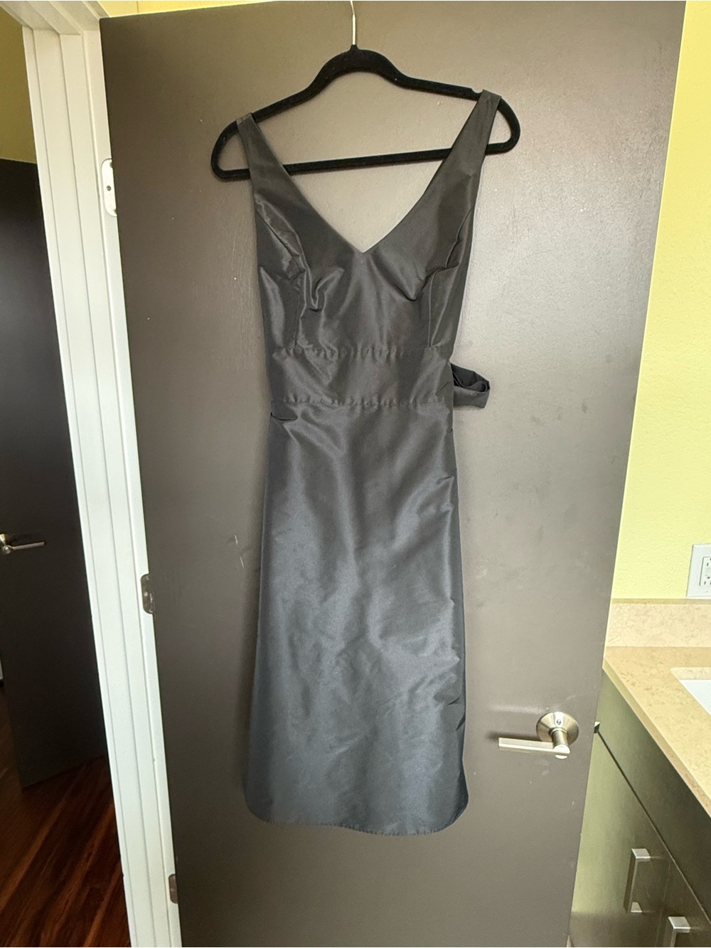 Classic Ann Taylor Black V-Neck Satin Cocktail Dress